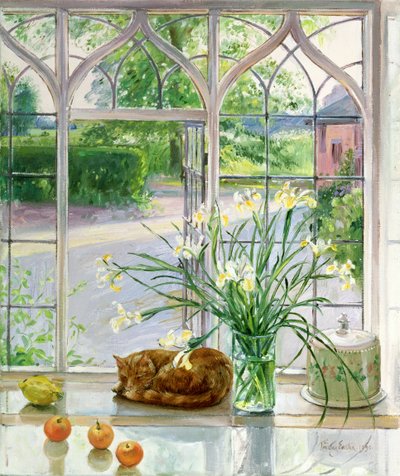 Irises and Sleeping Cat by Timothy Easton